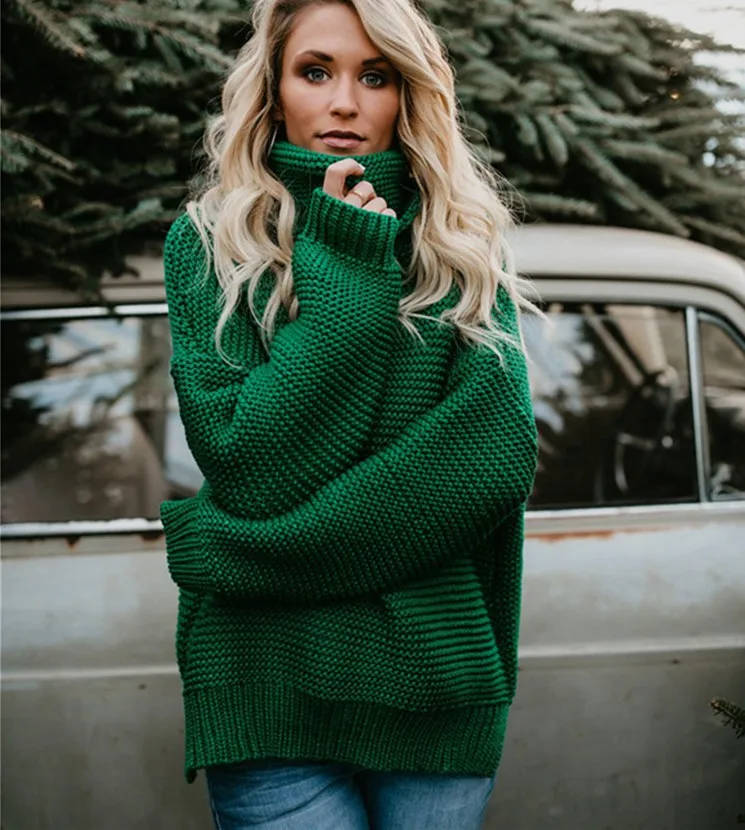 Женская модная одежда, свитера с воротником, зеленый высокий пуловер, свободный подол с разрезом