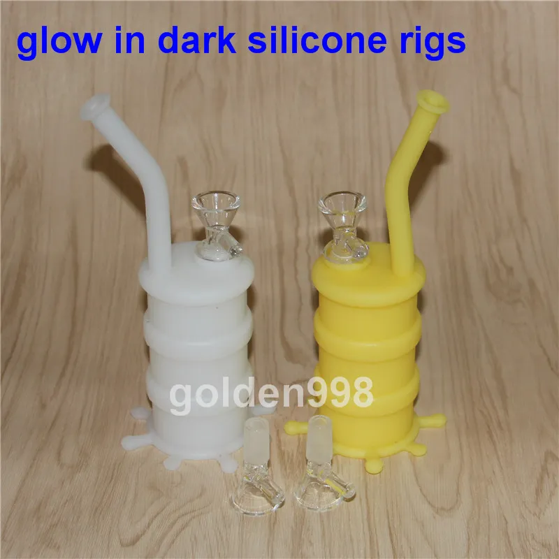 Populaires Silicon Rigs Silicone Hookah Bongs Glow dans les plates-formes de dab d'huile de silicium sombres avec bol en verre transparent silicone barboteur bong 5 ml étui en silicone