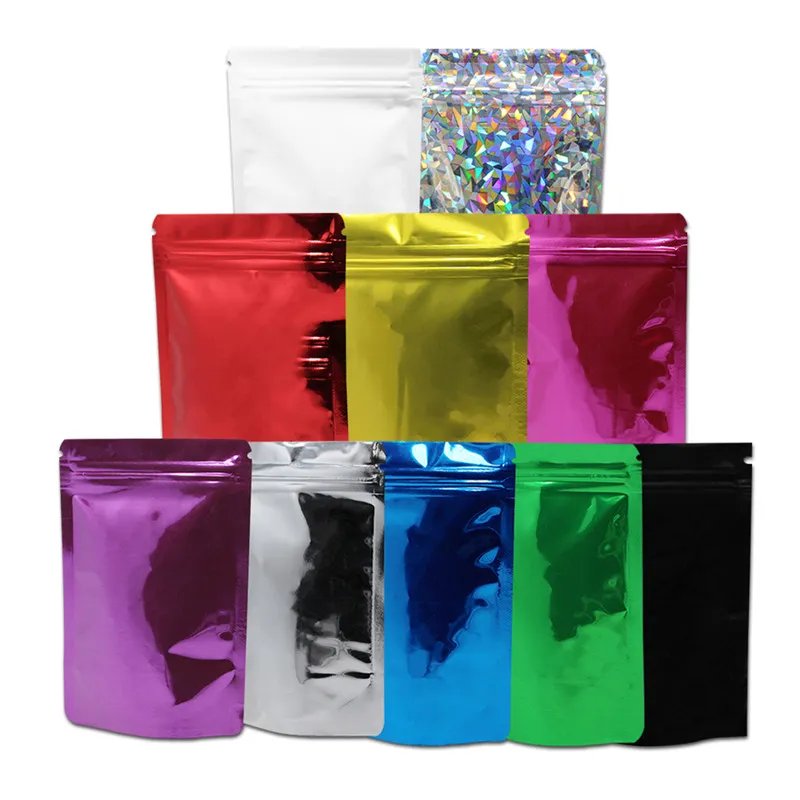 100 unids/lote bolsa de papel de aluminio de 5 tamaños colorida bolsa Mylar resellable Doypack bolsa de embalaje de alimentos con cremallera LZ1834