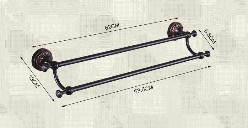 도매 및 소매 고급 오일 문질러 청동 검은 수건 걸이 홀더 듀얼 타월 바 걸레 걸이있는 꽃 새겨진 수건 걸이 홀더