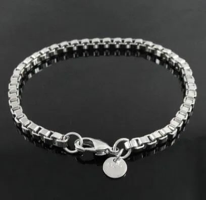 DHL 3mm Carré Rolo Argent Lien Chaîne Bracelet Rond Vintage Bracelet pour Hommes Femmes Bijoux Charms Bracelets Fit Murano Lunettes Perles