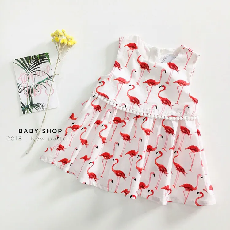 2018 Lato Little Girls Odzież Flamingo Baby Dress Bez Rękawów Dzieci Dziewczynek Sukienka Maluch Odzież Dzieci Sundress Casual Baby Odzież