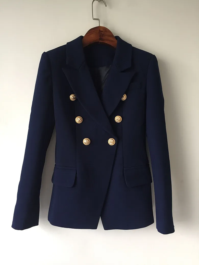 Gorąca osobowość Nowa Najwyższa Jakość Oryginalny Design Dwuosobowy Piersi Blue Slim Kurtki Metalowe Klamry Blazer Navy Mieszanie Odsuniski