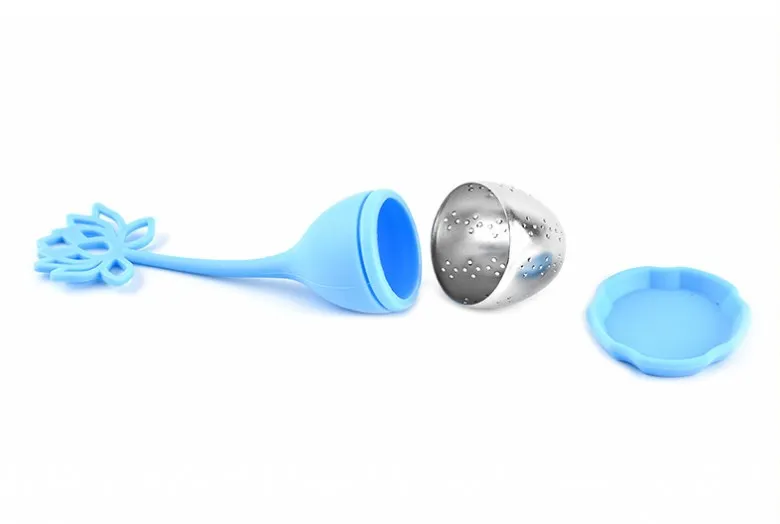 Colino utensili da tè a forma di loto Manico in silicone Infusore tè in acciaio inossidabile foglie di tè sfuse o erbe