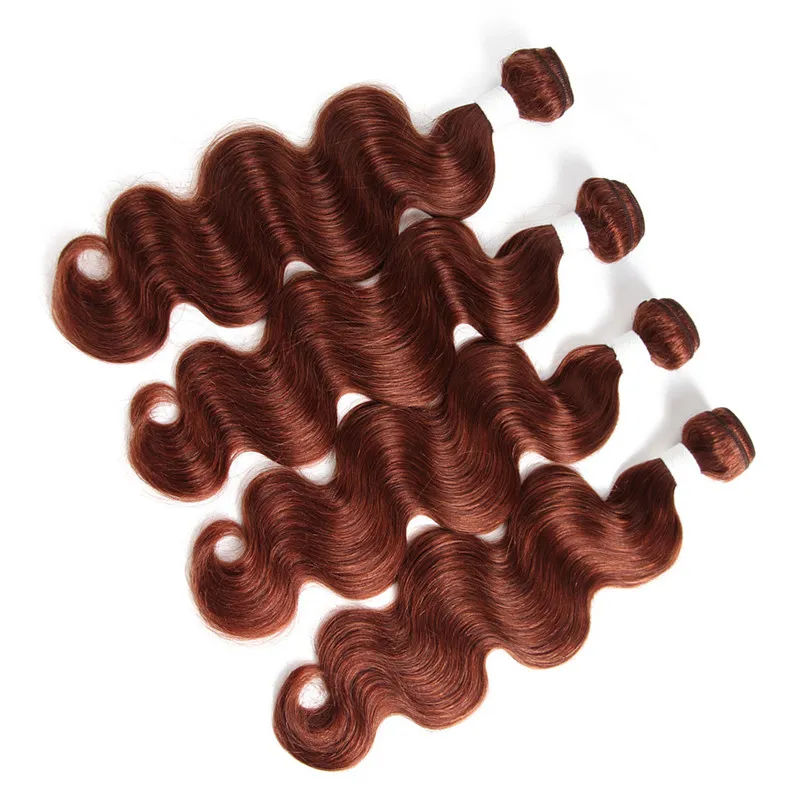 33 dunkelbraune peruanische Echthaar-Bündel, gewellt, gewellt, mit vollem Spitzen-Frontverschluss, 13 x 4, Kupferrot, reines Haar, Schussfaden, 7071615