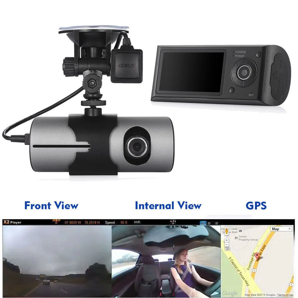2.7 pulgadas doble lente coche DVR X3000 R300 dual con GPS G-sensor  videocámara 140 grados gran angular coche DVR cámara grabadora Dash Cam