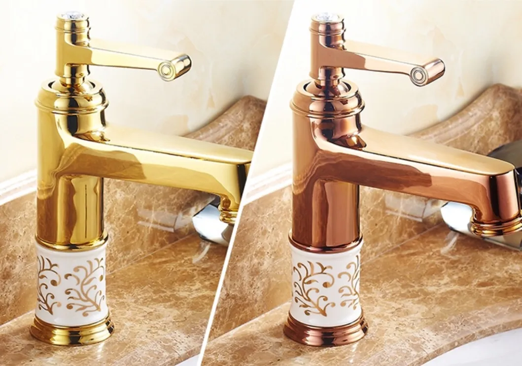 Robinet de lavabo en or rose mitigeur diamant porcelaine mitigeur accessoires de salle de bain212p