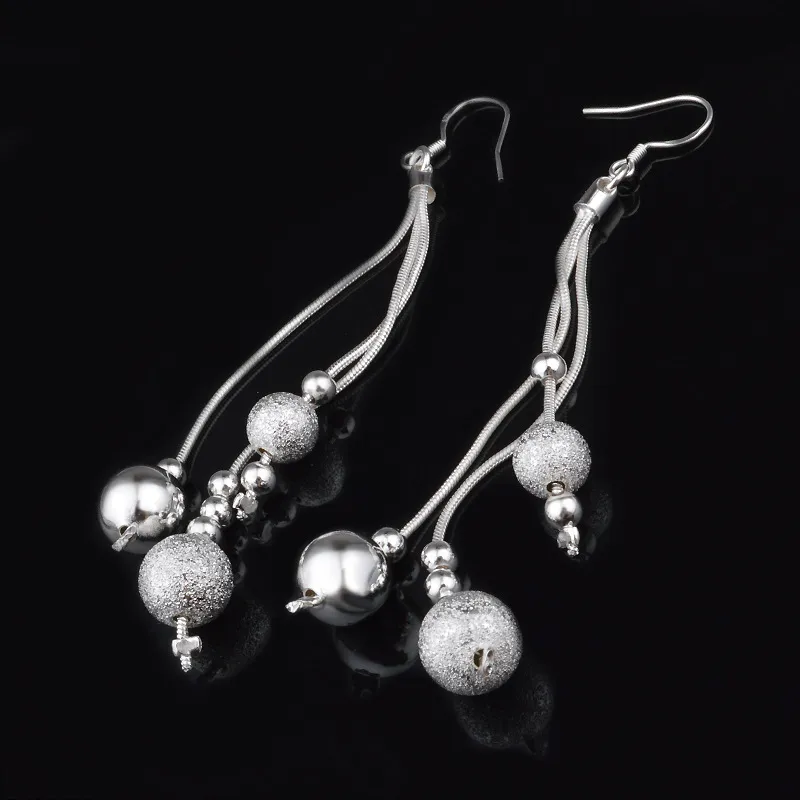 Trendy Wedding Jewelry Women`s Fashion Jewelry 925 Silver Sterling Vintage Dangle Earrings Elegant Stud Three Line Beads Female Earrings