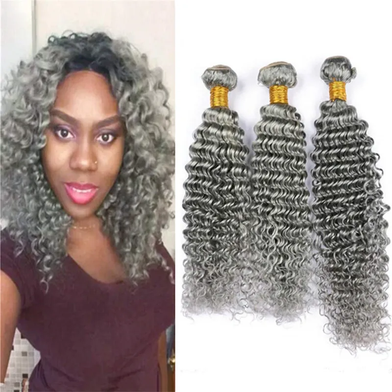 Vague profonde bouclés gris cheveux humains 3 paquets 300g vierge péruvienne Extensions de cheveux gris ondulés cheveux armure Double trames longueur mixte