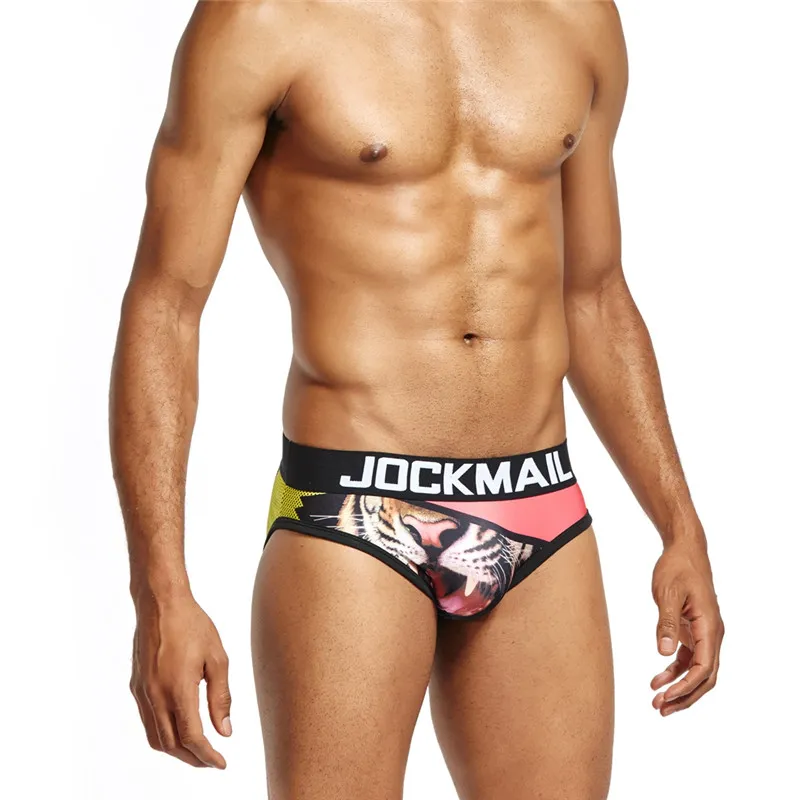 JOCKMAIL Marca Mens Cueca Cuecas imprimir sexy calcinha Gay calzoncillos hombre deslizamentos Homens Biquíni Breve cuecas Gay Underwear1383213