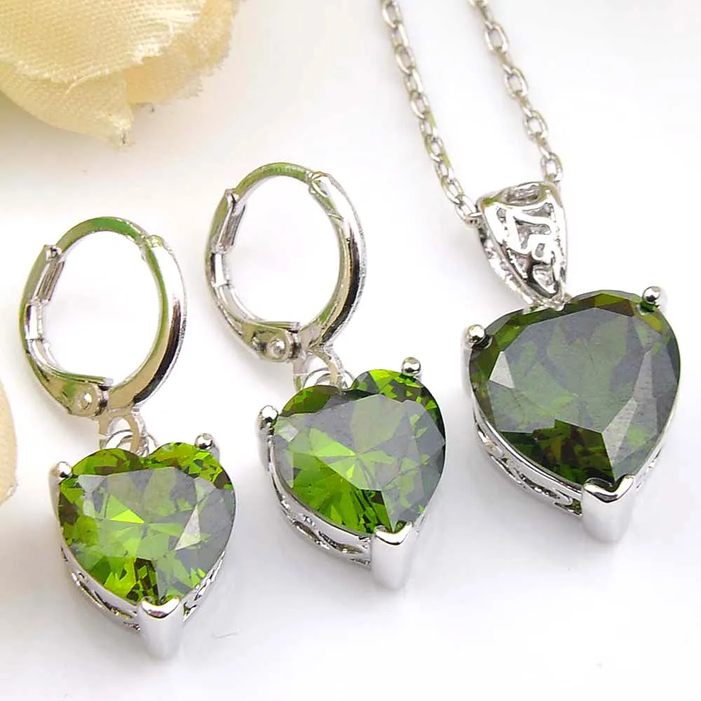 Hot 6 sets 925 zilveren vintage kristallen kubieke zirkonia hartvormige hanger oorbel sieraden set voor vrouwen partij cadeau