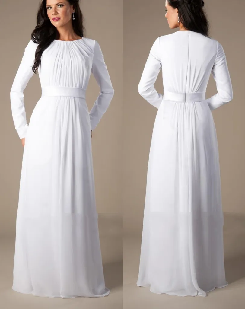 Vestido de Noiva A-lijn eenvoudige chiffon strand bescheiden trouwjurken met lange mouwen hoge hals A-lijn vloer lengte tempel bruidsjurken