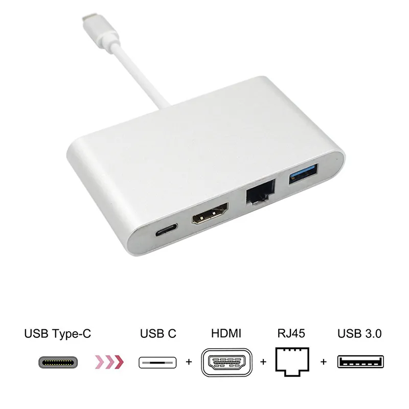 4in1 Thunderbolt 3 Hub Usb Multiport Adapter Type C To HDMI 4K USB3.0 Hub  Gigabit Ethnernet RJ45 USB C PD Charging Female Cable Adapter For From  Li7597337, $47.22