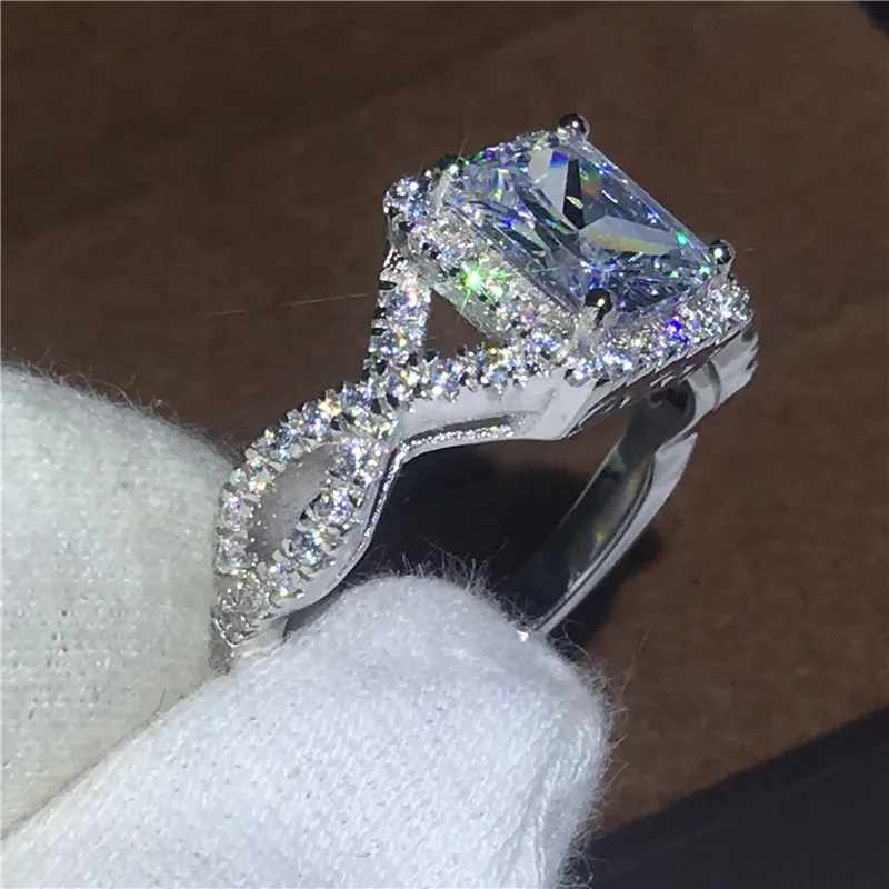 Mode Princess Cut 5A Zirkoon CZ Ring 925 Sterling Silver Engagement Wedding Band Ringen voor Vrouwen Mannen Bijoux