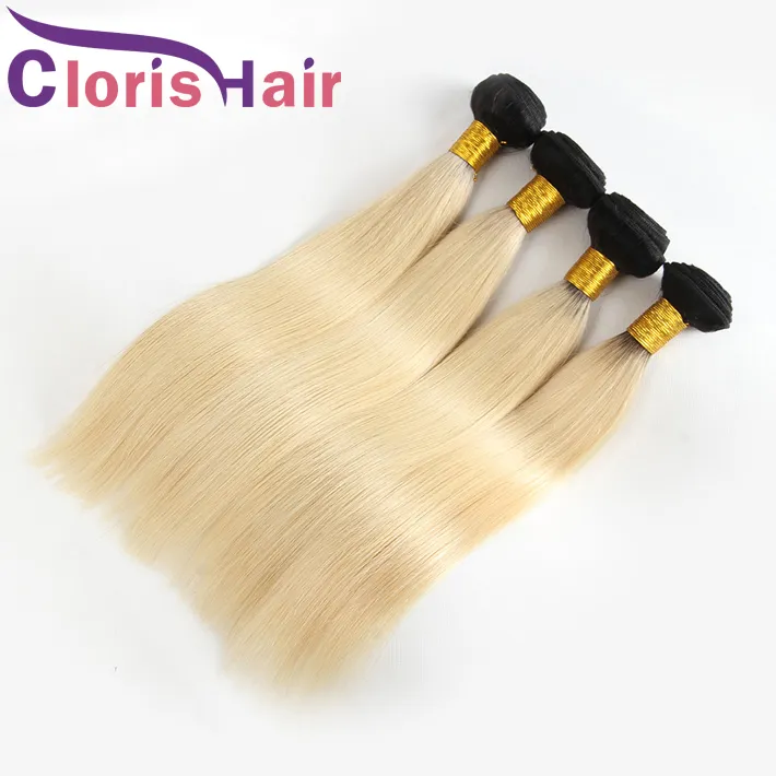 1B ed Silk Straight Human Hair Weave 3 Bundles Platinum Blonde Brazilian Virgin Extensions Blond Ombre Double Machine Wef5843663