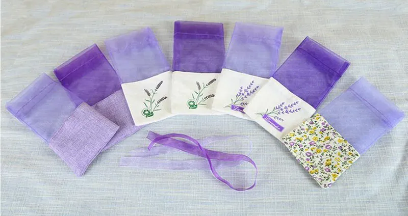 Moda Lace Lavender Sachet sacos de doces sacos para guarda guarda-roupa Sachet malha bolsa de algodão roxo com fita para presente de festa