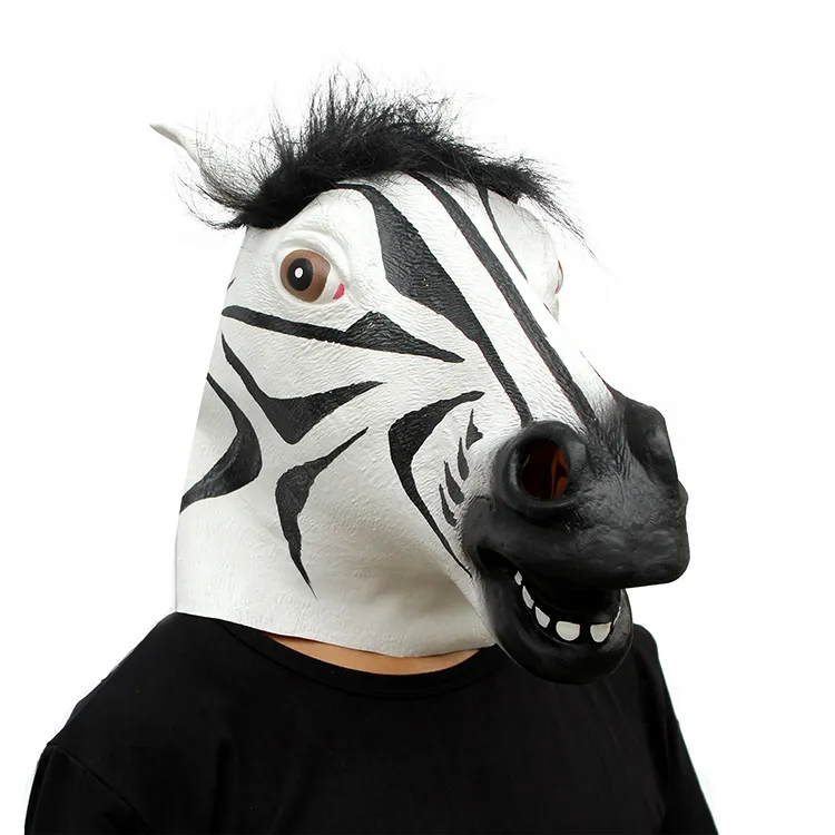 Divertente maschera di Halloween Testa di cavallo in lattice realistico interessante festa maschera maschere silicone faccia zebra mask6131542