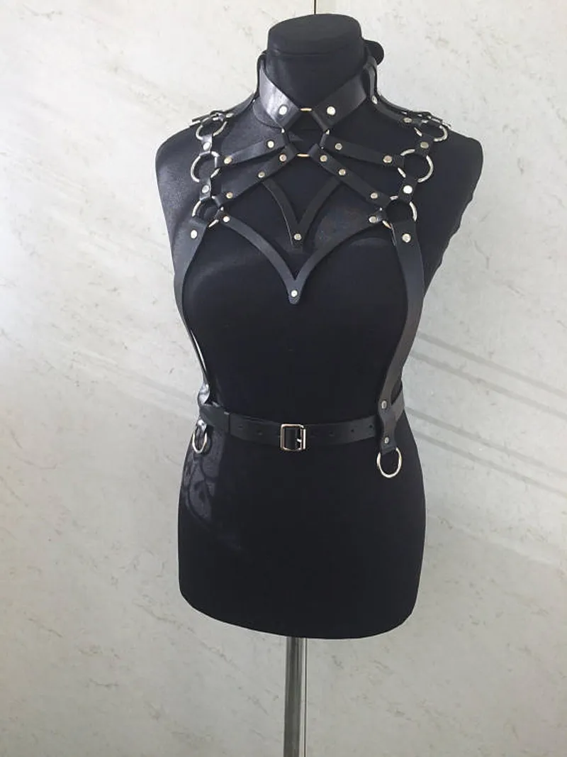 Black Pu Leather Bdsm Collar Waist Harness Belt Party Rave - Temu