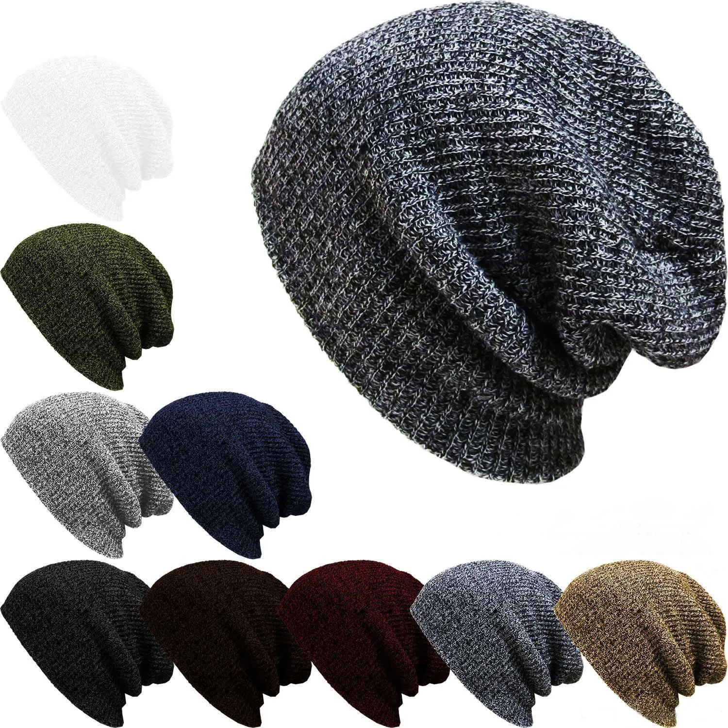 Вязать мужские женские мешковатые шапочки негабаритных зима теплая шляпа лыж громоздкая шик Вязание крючком вязаная шапка череп b274