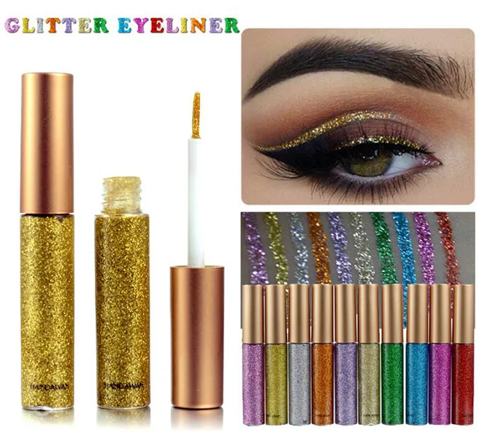 New handaiyan maquiagem Glitter Líquido Eyeliner Pen 10 cores metálicas Brilho Sombra Liner