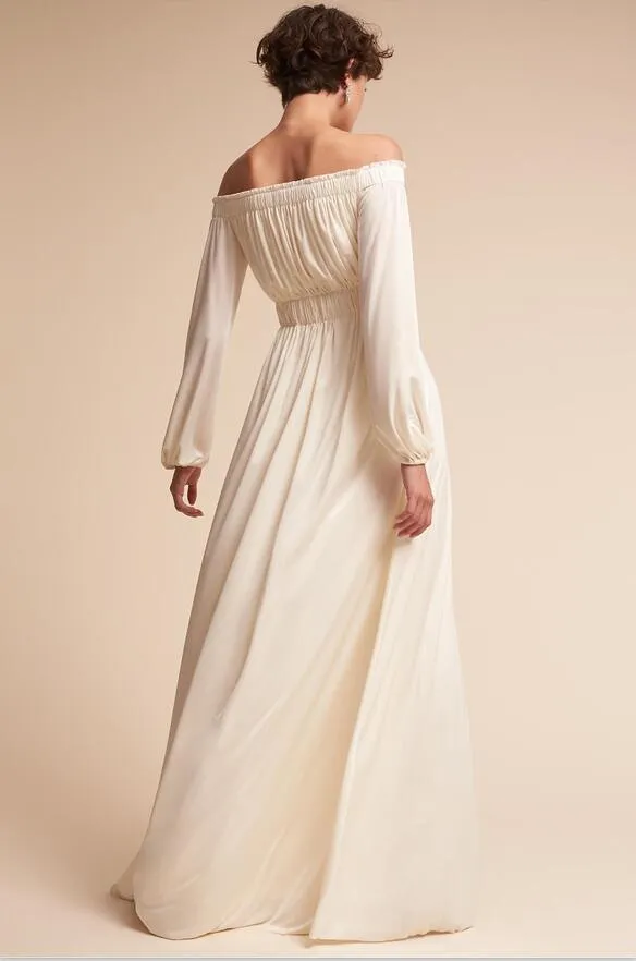 Utanför axelbröllopsklänningen Brudklänningar med långa ärmar Bhldn Vintage Wedding Dress Chiffon Vestido de Novia