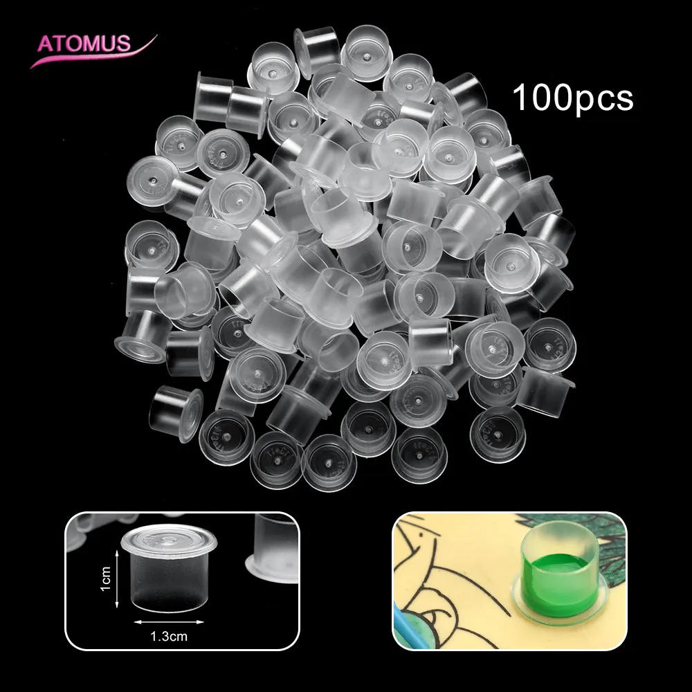 100 pièces de taille moyenne tasses d'encre de tatouage casquettes fournir accessoire de tatouage Permanent professionnel pour Machine à tatouer tasse de couleurs de profession en plastique