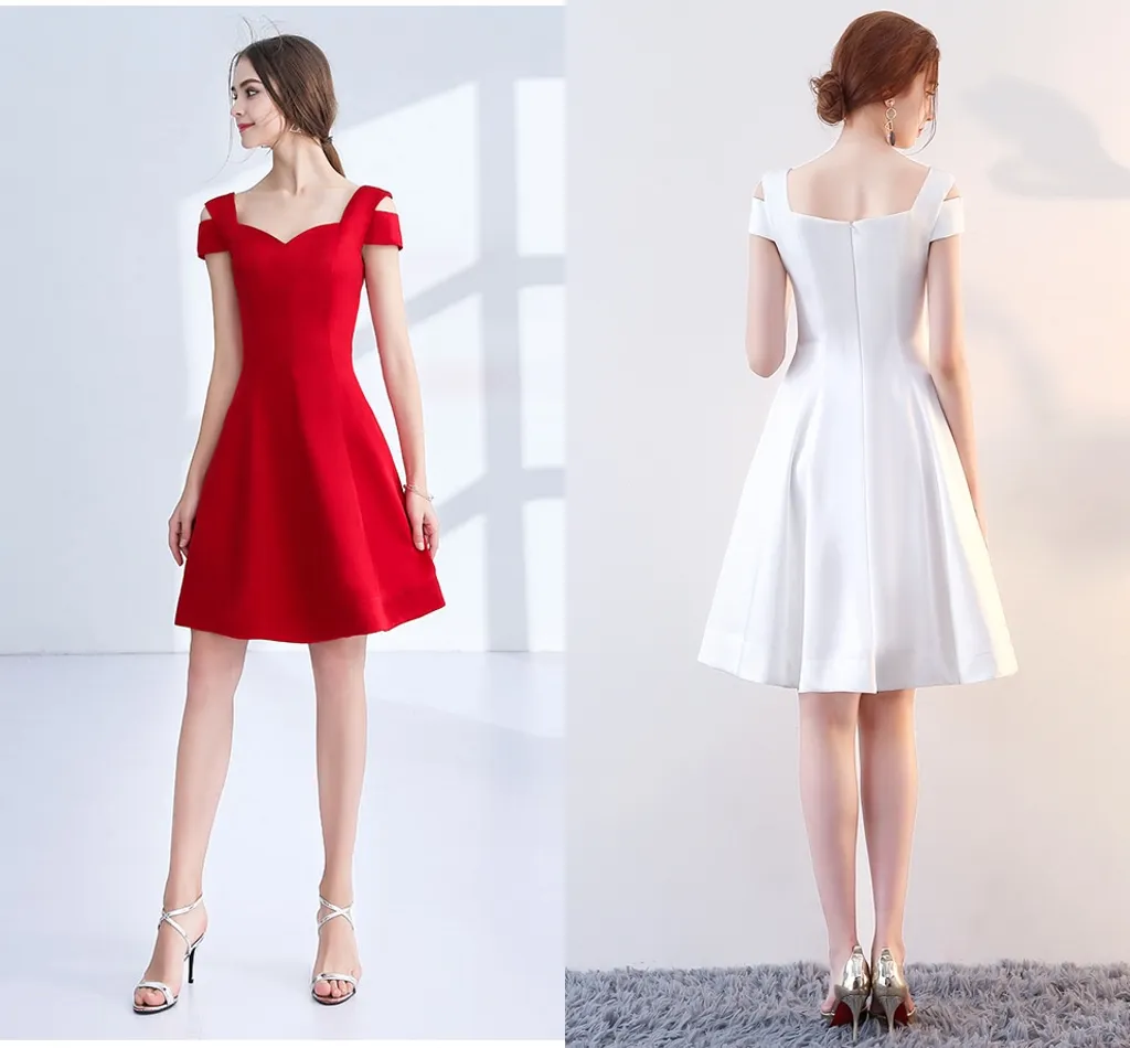 Robes de bal à balle rouge blanche de haute qualité Une épaule au printemps et à l'automne Nouvelle jupe cocktail sans dossier Dh113