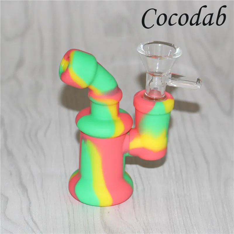 Hookah Bongs Mini Silicone Bubbler Rig silicon smoking pipes Hand Spoon Pipe oil dab rigs with glass bowl handpipes DHL