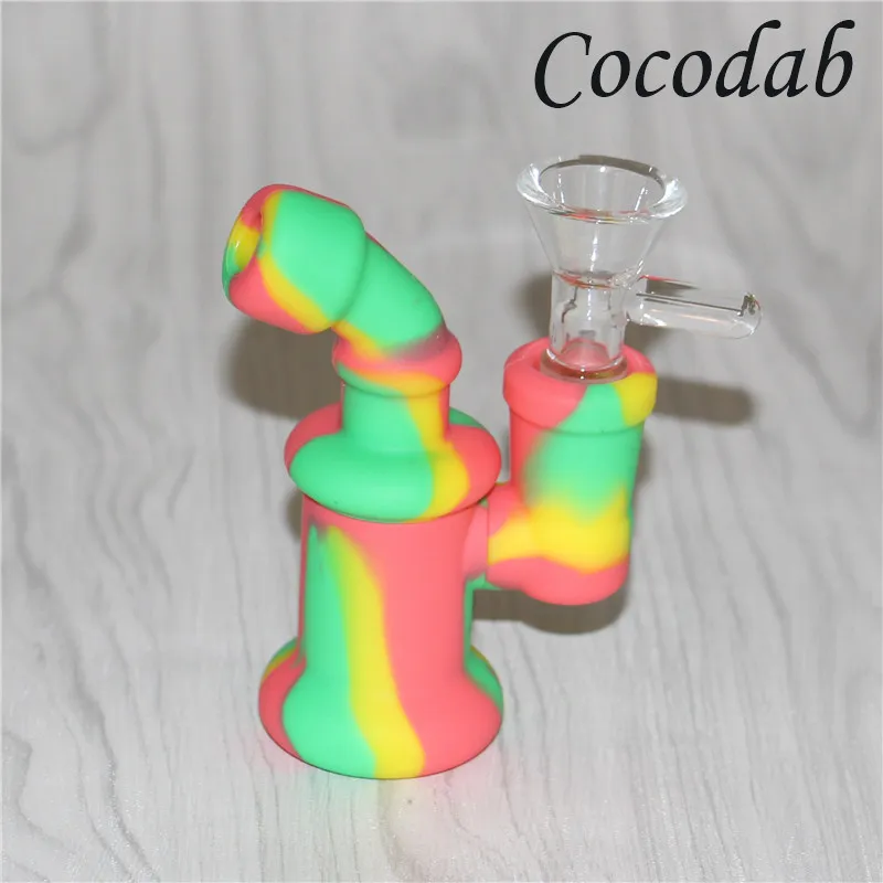 Narghilè Bongs mini in silicone gorgogliatore di silicone in silicone tubi da fumo di silicio cucchiaio da mano tubo olio da tavolino con impianti di vetro con la ciotola di vetro Handpipes DHL