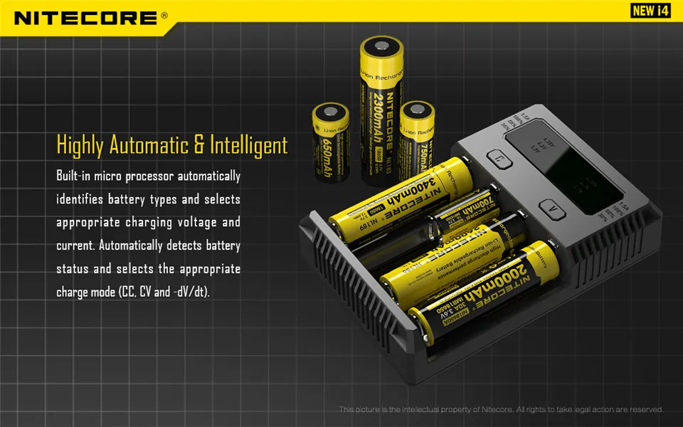 Nitecore D4 D2 I4 I2 Digicharger LCD Интеллектуальная схема Global Insurance Li-Ion 18650 14500 16340 Зарядное устройство 26650 1 шт. / Лот