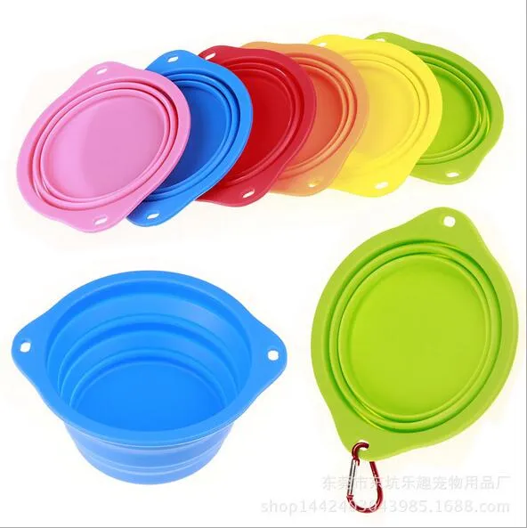 Dog Bowls Feeders hot Dog Folding Collapsible Feeding Bowl Silicone Water Dish Cat Portable Feeder Puppy Pet Travel Bowls KD1