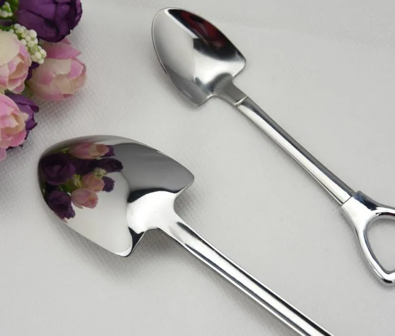 Из нержавеющей стали Ложка Лопатка Shape Design Coffee Ice Cream Soup Spoon Длинные ручки Чайные Ложки