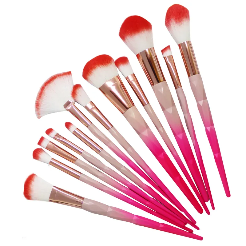 Pink Diamond Makeup Brushes Set Power Eye Shadow Brow Lip Concealer Fan Beauty Cosmetic Eyes Face Diamond Shape Make Up Brush Kit