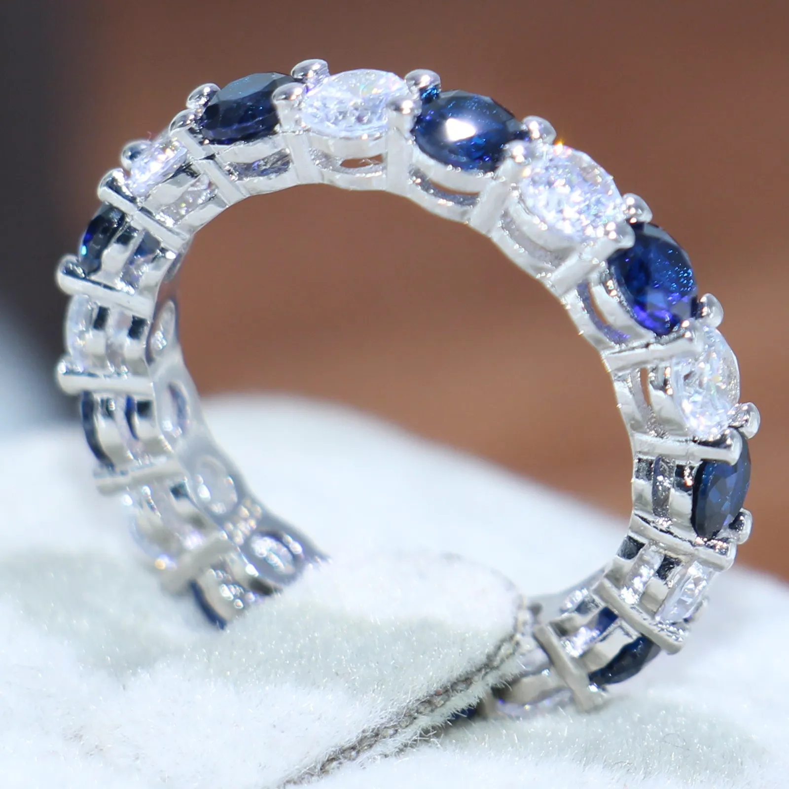 Victoria Wieck luksusowa biżuteria 925 Sterling Silver Round Cut Blue Sapphire CZ Didmond Enternity kamienie szlachetne kobiety obrączka ślubna pierścionek zaręczynowy