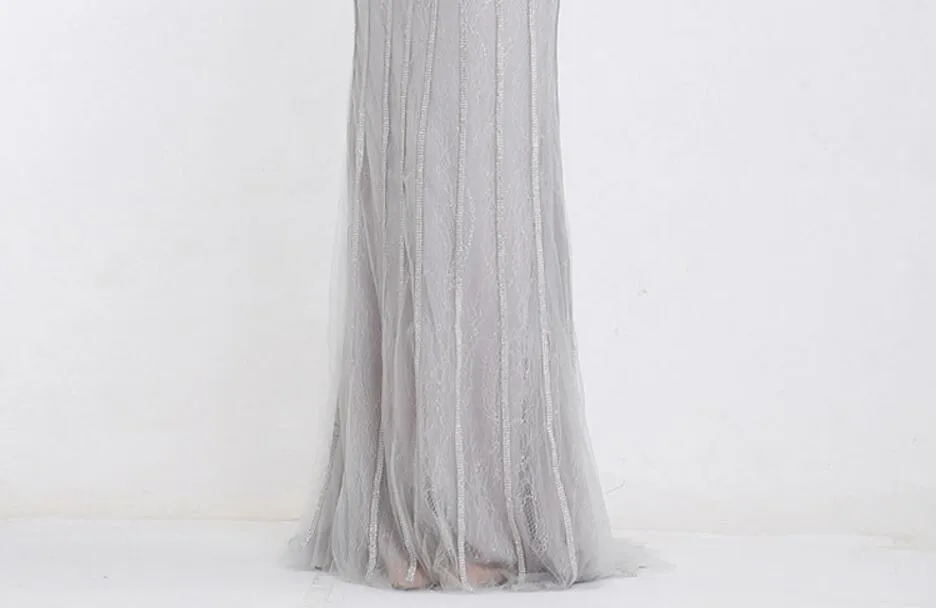 Robe de bal en dentelle, gris argenté, Sexy, haute couture, Champagne, longue, robes de soirée, queue de poisson, robes de soirée, HY082, nouvelle collection