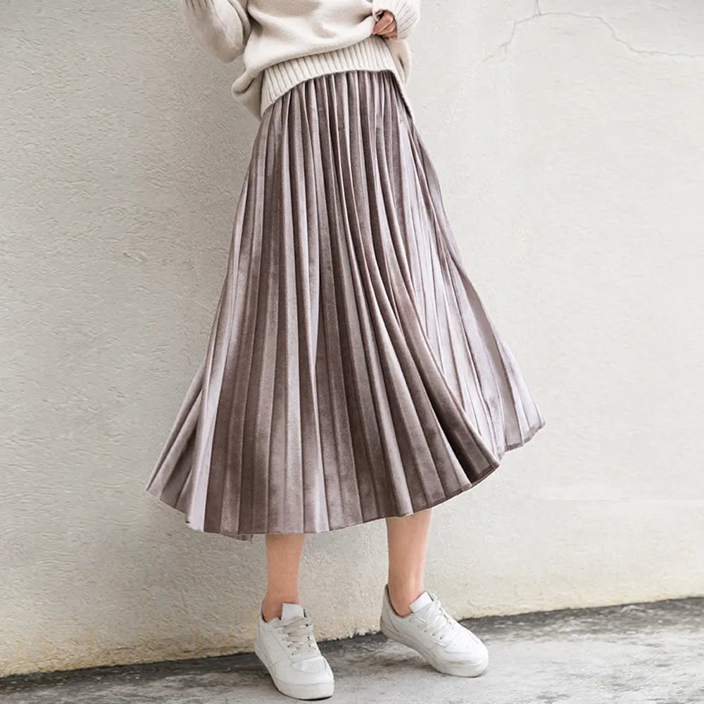 Metallic pleated skirt maxi sale