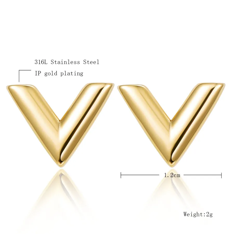 316L Stainless Steel Stud Earrings For Women Rose Gold-color V Letter Triangle Cute Earring Jewelry Gift