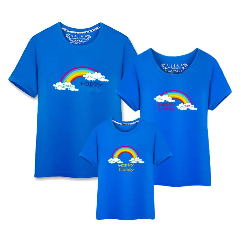 가족 일치하는 의상 3 여름 짧은 소매 면화 레인보우 패턴 티셔츠 패밀리 팩 의류 의 가족
