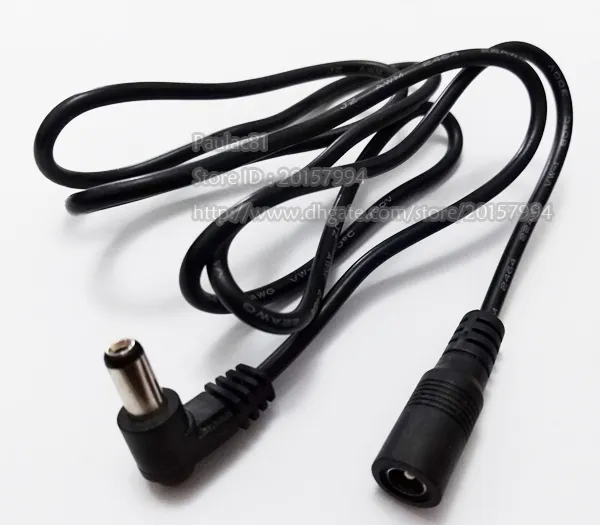 Kablar, 90 graders vinklad DC 5.5x2.1mm Man till Kvinnlig Power Plug Extension Connector Cable för CCTV / 200PCS