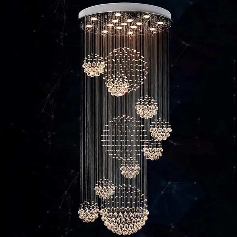 Modern LED Crystal Chandelier Lighting Rain Drop Large Stair Light