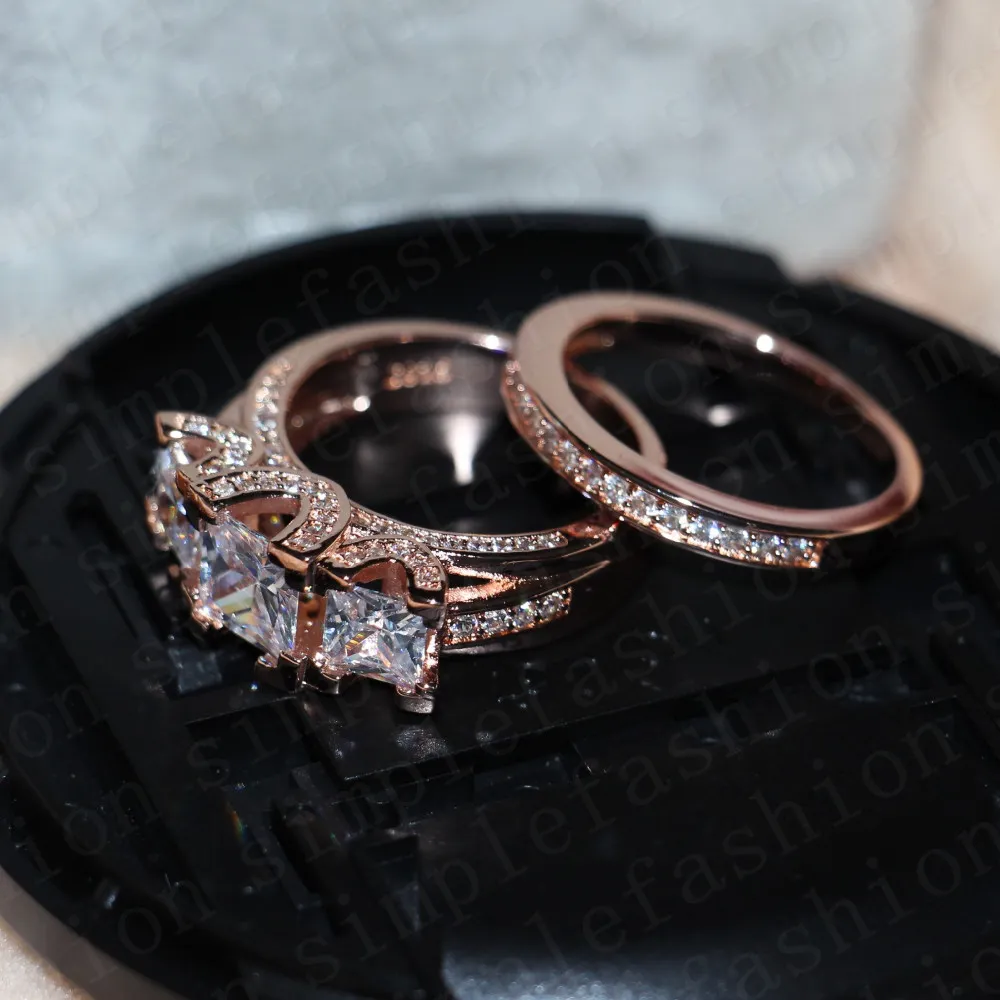 2016 marke Design Rose Gold 925 Sterling silber ring 8ct 5A zirkon cz Engagement Hochzeit Band Ring Braut set für frauen