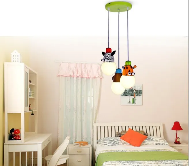 3 tête E27 dessin animé chambre d'enfants lustre chambre lumières mignon singe zèbre lampes créatives