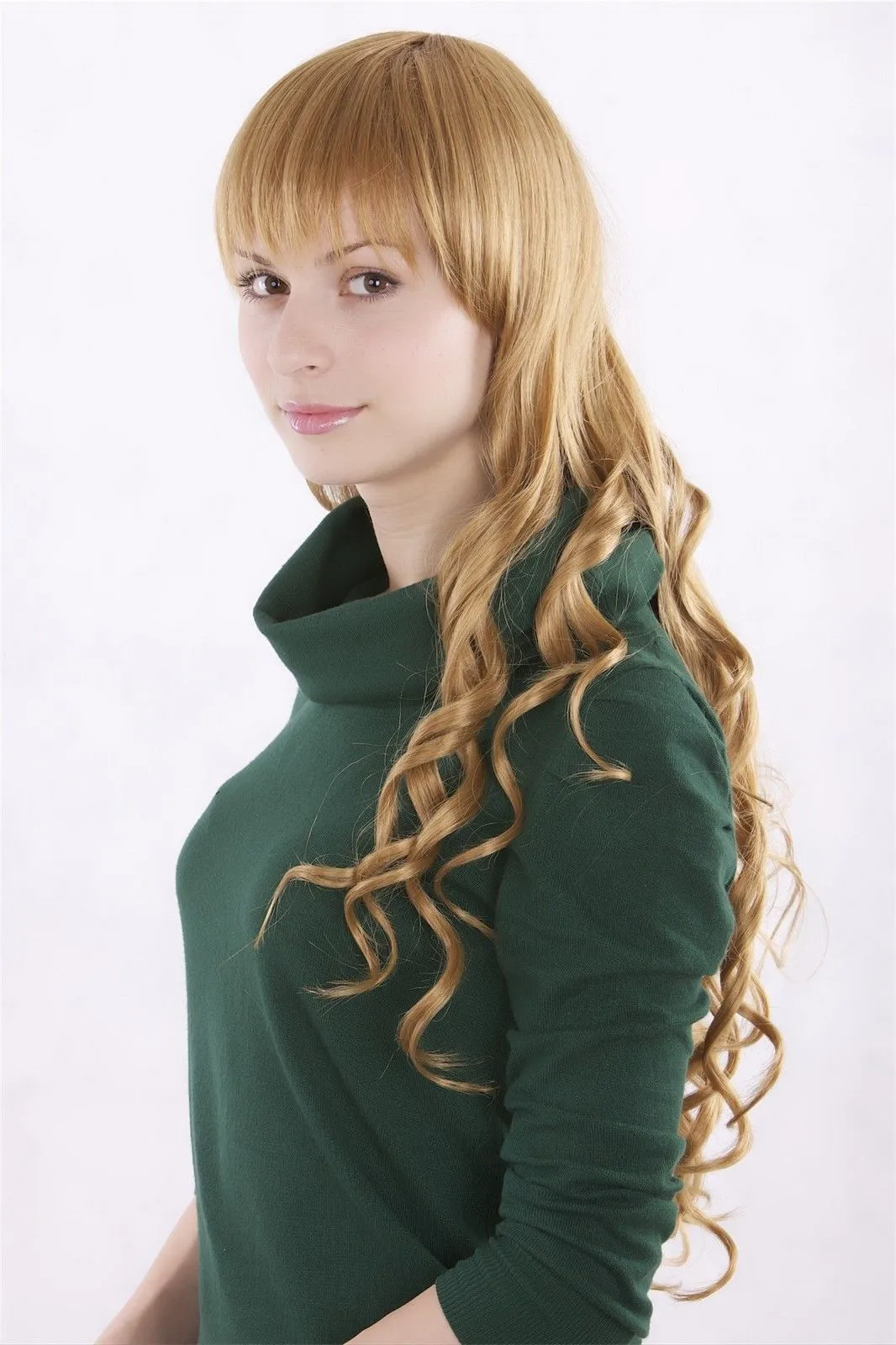 Blond peruk med fransar och lätta spirallockar Strawberry Blond 3250-27 ca.65 cm