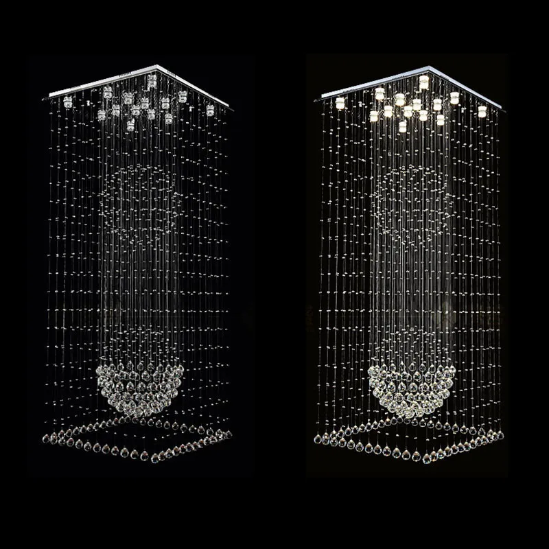 Contemporary Square Crystal ljuskrona Lighting Raindrop Flush takljus trappa hängande lampor fixtures hotell villa kristaller boll form lampa