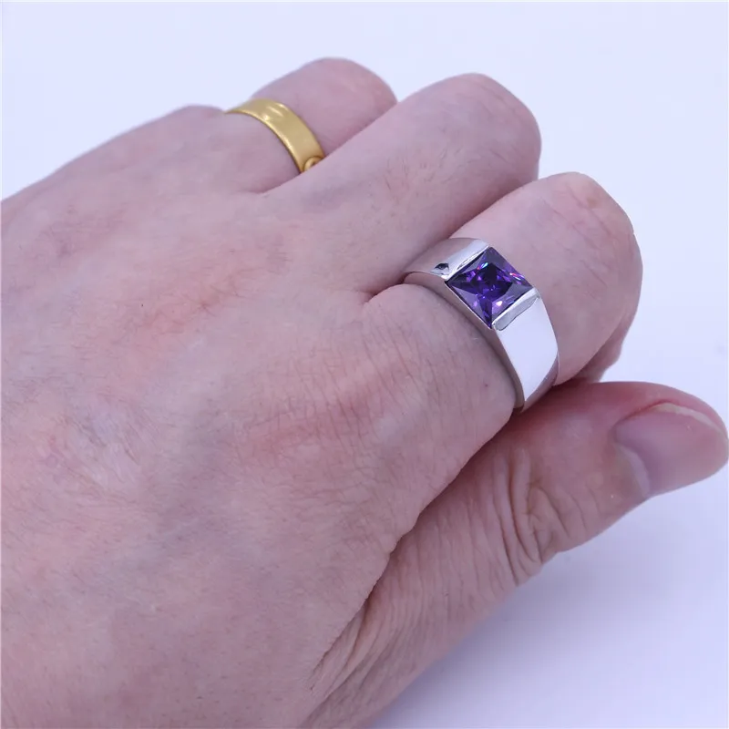Moda roxo birthstone jóias anéis de casamento banda para as mulheres 5a zircão cz 925 sterling silver feminino festa de aniversário anel