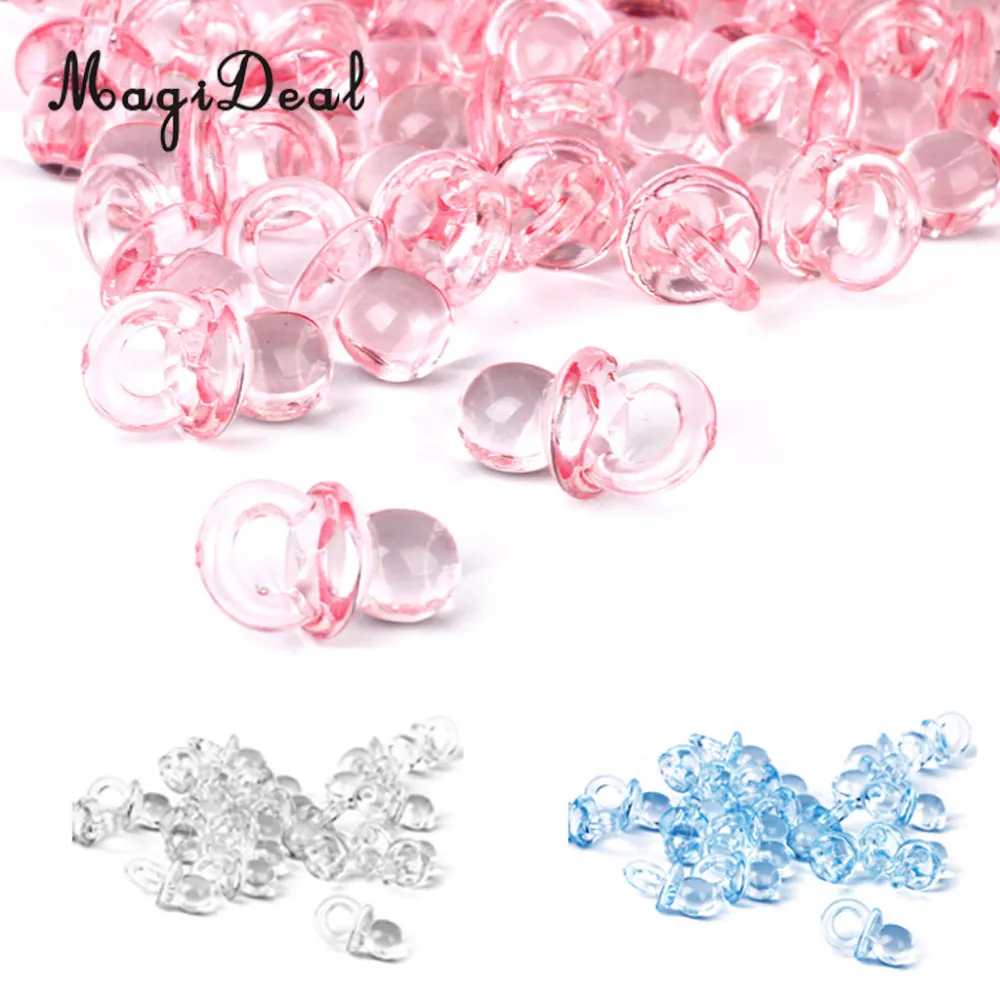 MagideAlle 50 stks / partij Leuke Mini Fopspeen Charms Girl Boy Baby Shower Party Favor Luziek Cake Decor Roze