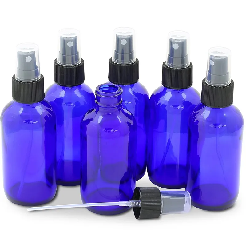 ULG 227 ml 3 Pezzi Resistenti con spruzzatore Rotonde Bottiglie Spray in Vetro Blu vuote per Oli Essenziali o Prodotti per la Pulizia Colore Blu Cobalto 