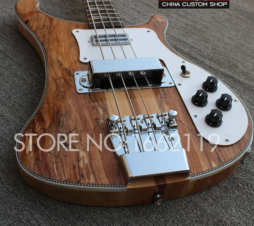 Custom 4 Strings4003 Spalted Maple Brown Guitare basse électrique Neck Thru Body, Sandwich Neck, Special Body Binding, Touche palissandre