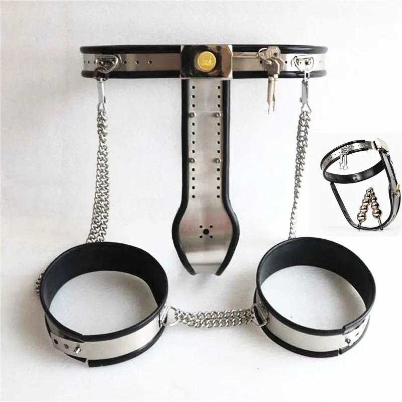 Stainless Steel Female Chastity Belt Device SM Lock Device Adjustable Waist  Plug