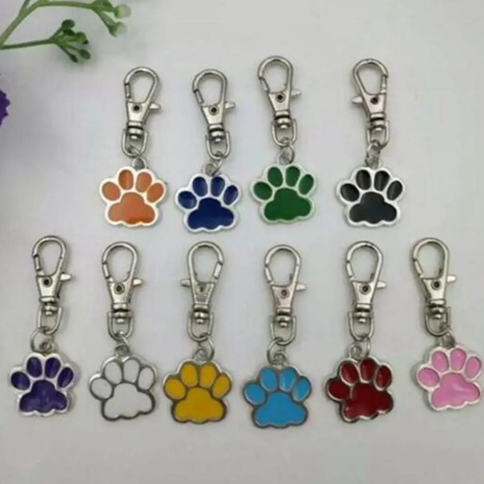 Emaille katten/hond pootafdrukken Sleutelhanger-Mode sieraden Tibetaans zilveren Beer pootafdruk bedel Tennis hanger sleutelhanger ring Sleutelhanger A1